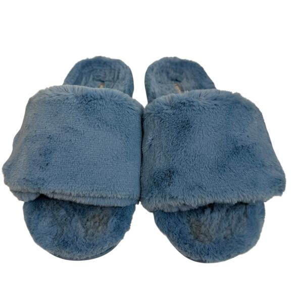 Vionic Size 8 Slippers Dream Faux Fur Blue Slides Adjustable Women's Orthopedic - Picture 3 of 11